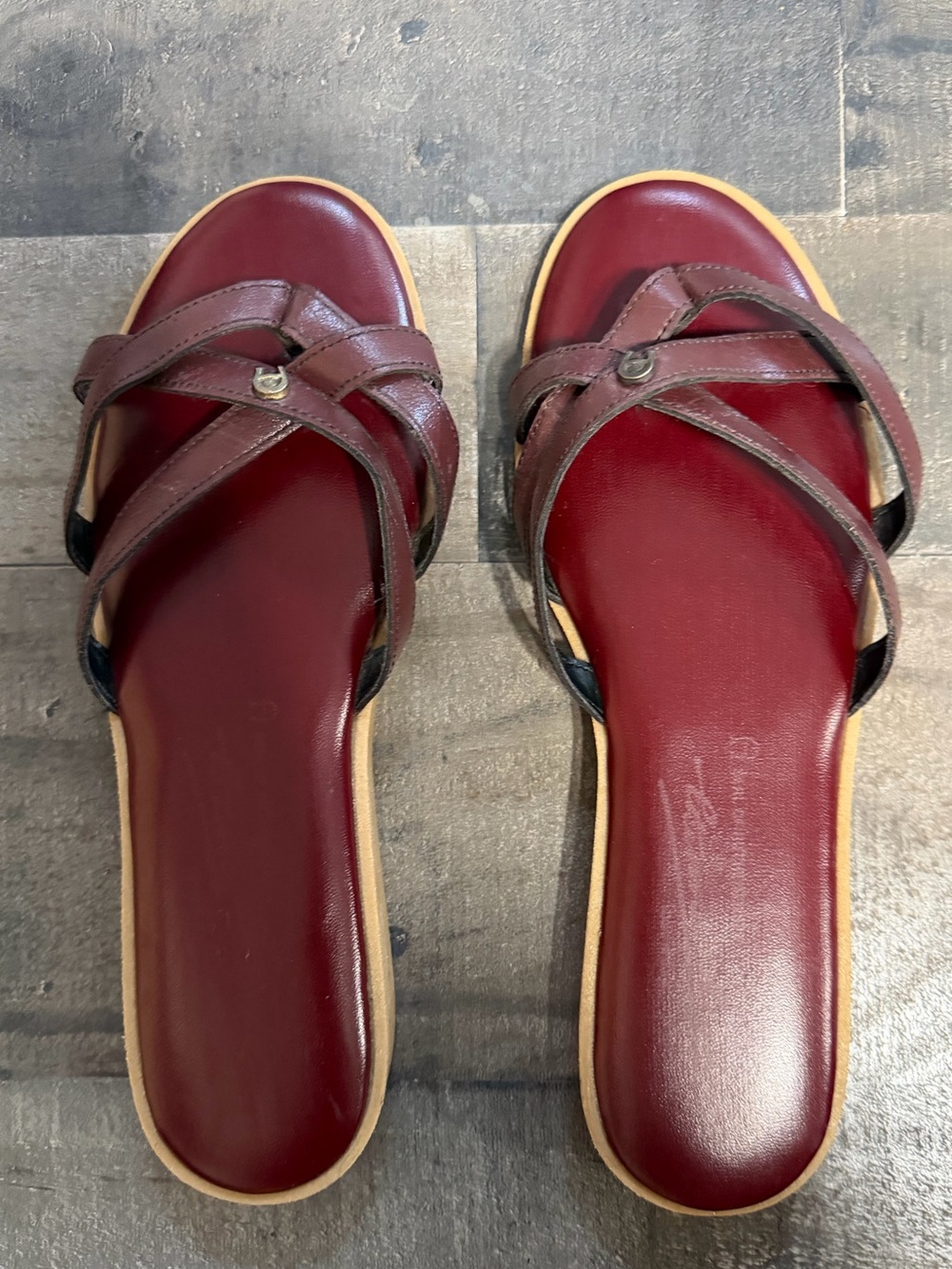Vintage Etienne Aigner Burgundy Leather Slide Sandals Size 9 Made in USA